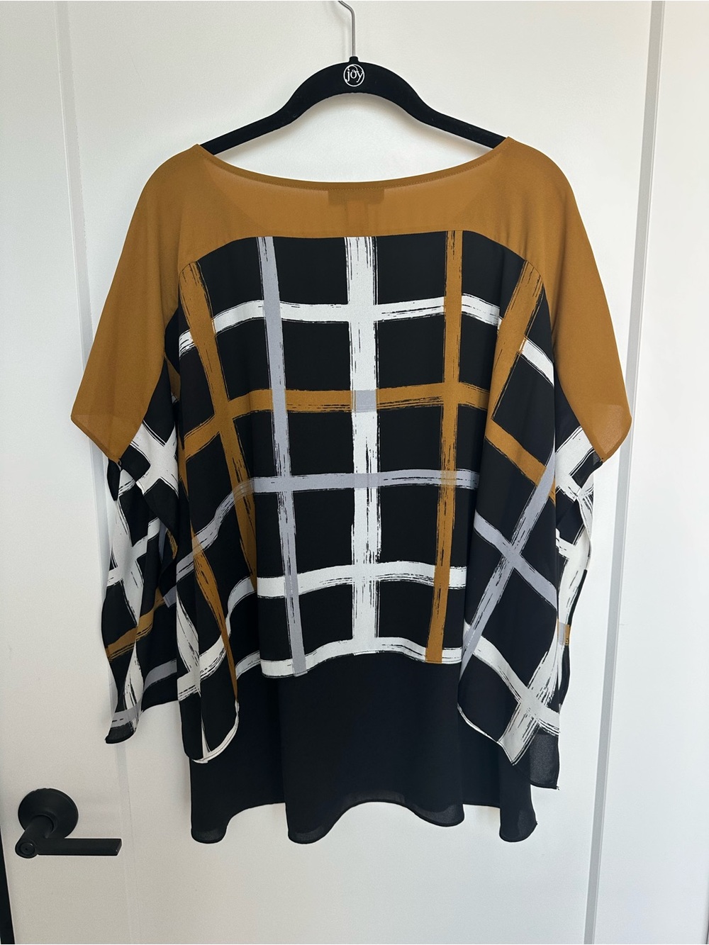 Alfani Woman 16W Abstract Plaid Poncho Blouse | Flowy Chiffon Top - Picture 5 of 6
